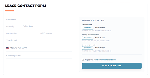 FleetWize, Inc. Online Rental Application form example